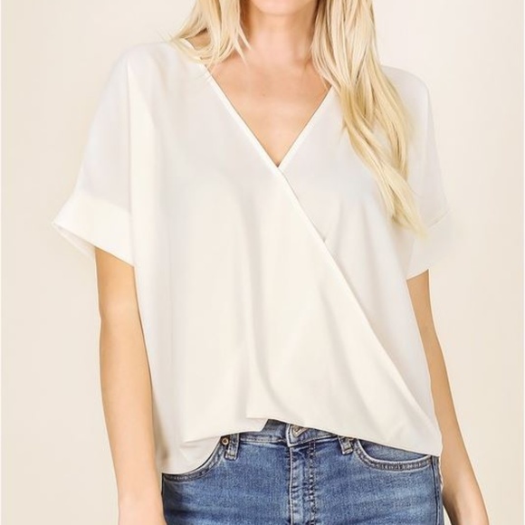 WOVEN HEAVY DOBBY LAYERED-LOOK DRAPED FRONT TOP - Picture 1 of 1